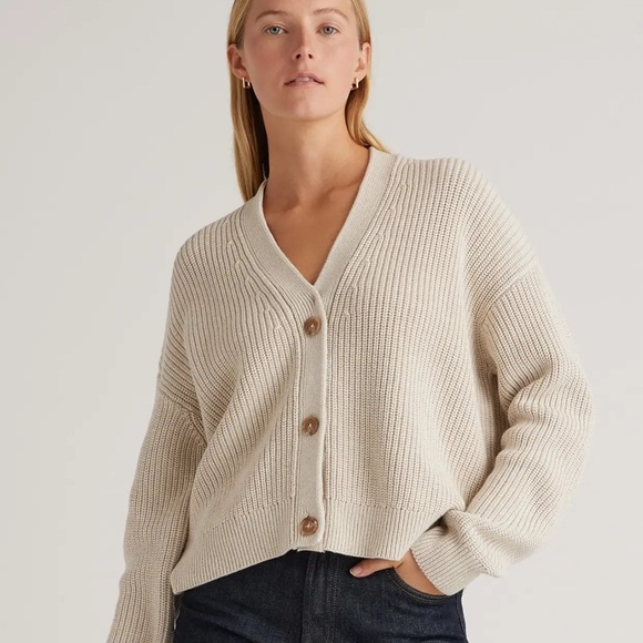 Quince 100% Organic Cotton Fisherman Boxy Cropped Cardigan in size small - Picture 1 of 5